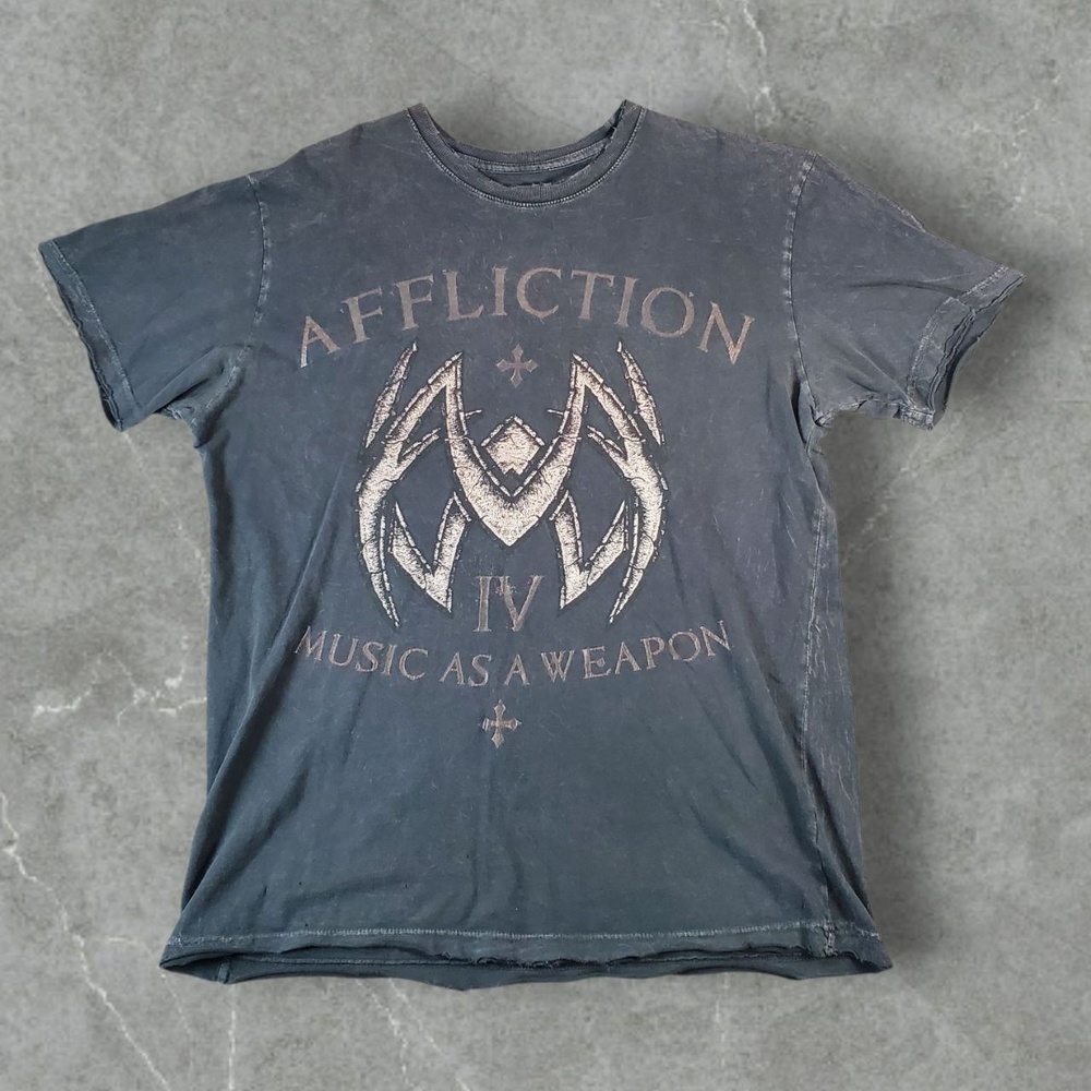 Affliction Shirt Mens Medium Black Y2K 90s Skater‎ Grunge Mallgoth Tribal Emo